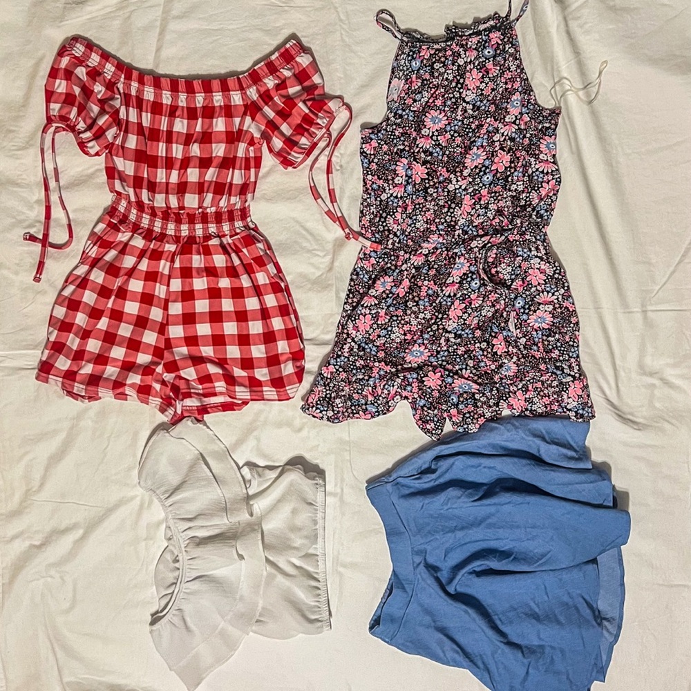 2 rompers and a skirt set